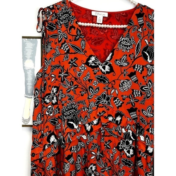 Nordstrom Signature 100% Silk Orange Floral Tiered Dress SZ 14 - Picture 2 of 7